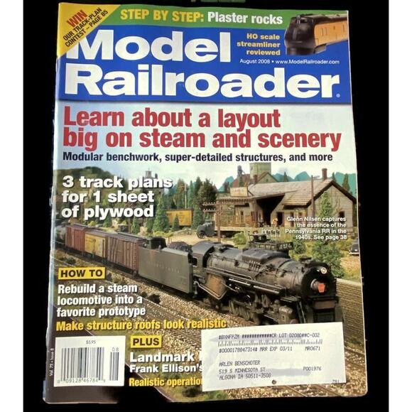 Model Railroader August 2008 Learn About A Layout Big On Steam And Scenery - Picture 1 of 4
